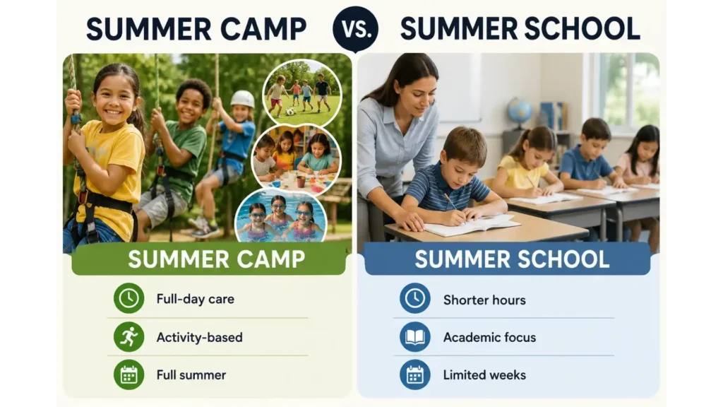 Summer camp vs summer school comparison for Alief families